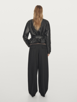 Massimo Dutti Куртка из кожи наппа с поясом, черный