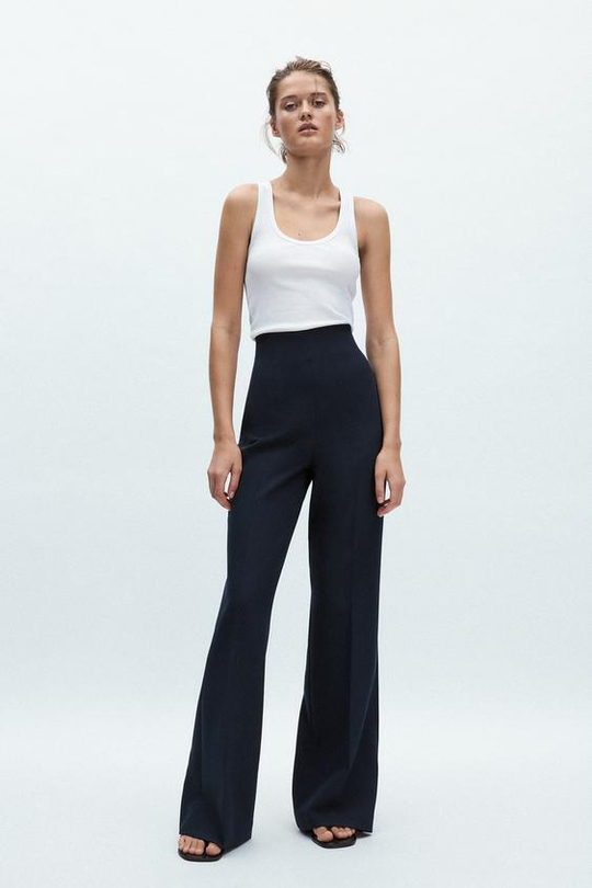 ZARA БРЮКИ С ВЫСОКОЙ ПОСАДКОЙ И ЗАСТЕЖКОЙ-МОЛНИЕЙ — ZW COLLECTION, МОРСКОЙ СИНИЙ