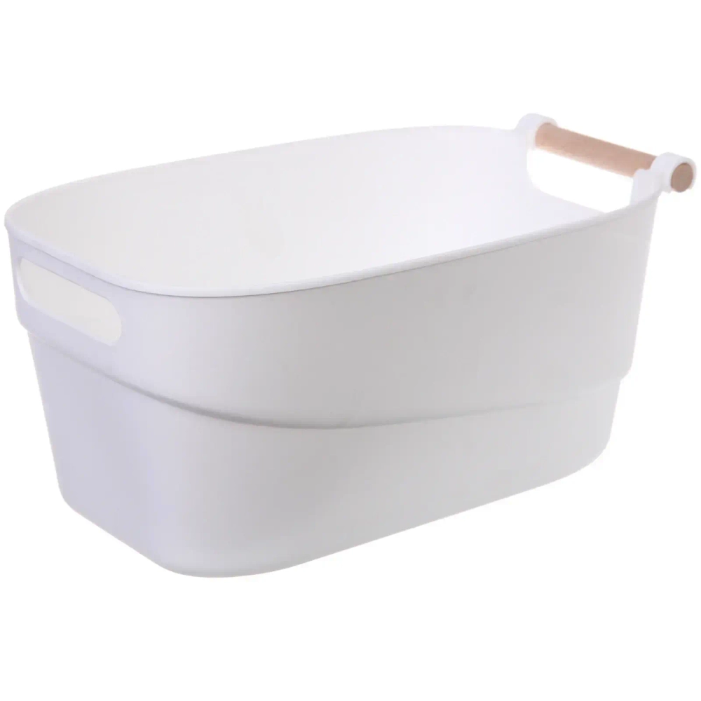 Корзинка для хранения с бамбуковой ручкой «БРАМИНГЕМ», цвет белый, 33.5*18*15.5см