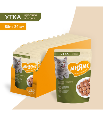 Мнямс Кусочки в соусе Утка для домашних кошек 85гр./24шт.