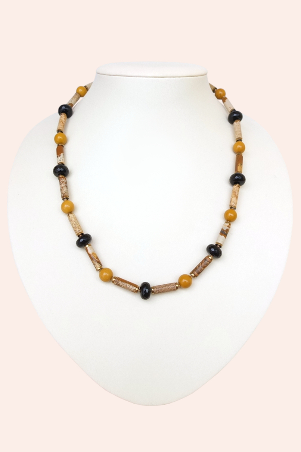 Бусы из песчаной яшмы, агата и керамики, позолоченный замок