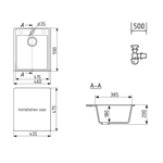МОЙКА ULGRAN QUARTZ КВАДРАТНАЯ КВАРЦЕВАЯ 460*500 FORTE 460-07 УГОЛЬ