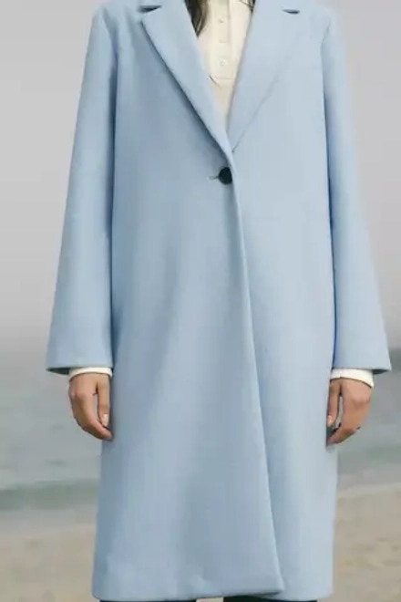 ZARA ПАЛЬТО ИЗ МЯГКОЙ ТКАНИ С ПУГОВИЦЕЙ, СИНИЙ С МЕЛАНЖЕВЫМ ЭФФЕКТОМ