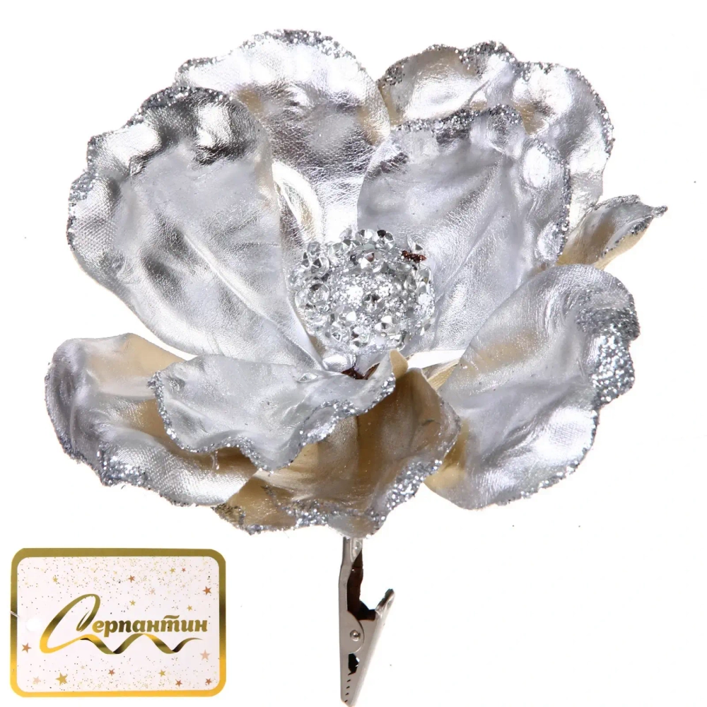 Украшение новогоднее «Пуансеттия - Зимний сон» 15 см, Серебро