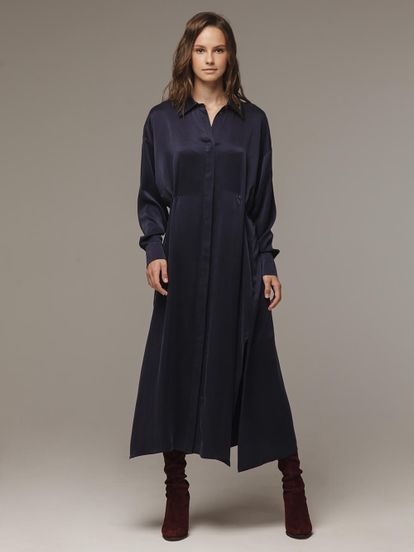Женское темно-синее платье из 100% шелка - фото 1