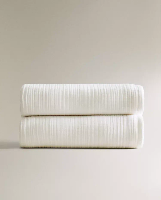 ZARA HOME ПЛЕД ИЗ ХЛОПКОВОГО МУСЛИНА, БЕЛЫЙ