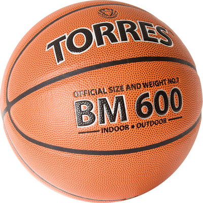 Мяч баскетбольный TORRES BM600, B32027, р.7, ПУ, нейлон. корд, бут. камера, темнокоричневый-черн