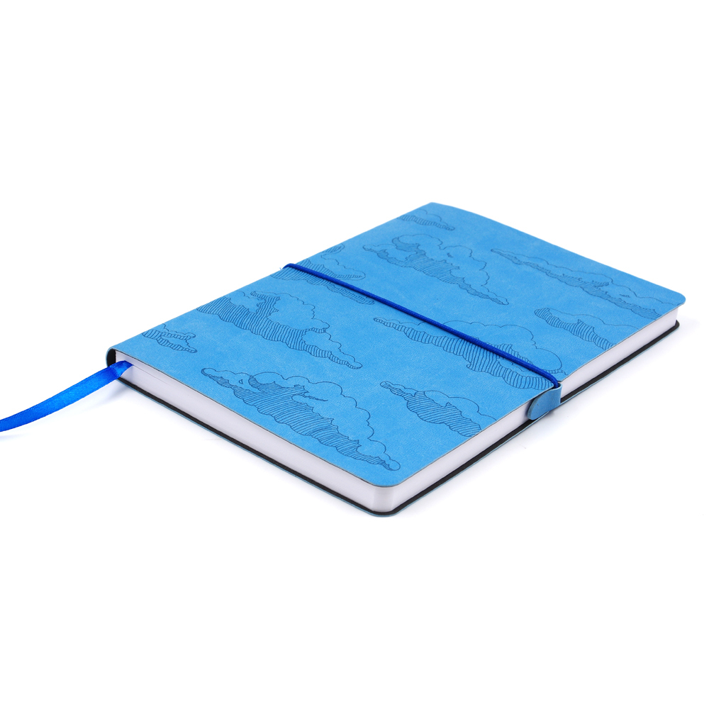 НОВИНКА! Блокнот "Облака" в клетку А5 128 листов, гибкая обложка из экокожи (цвет голубой) с блинтовым тиснением рисунка по полю