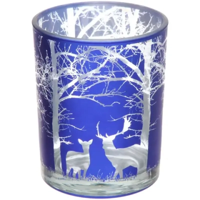 Подсвечник «Зимний лес» 10*12,5 см, Синий