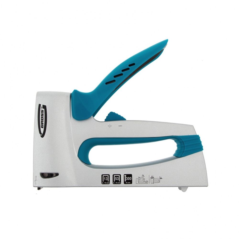 Степлер мебельный, алюминиевый корпус,регулировка удара, тип скобы 13, 53, 300, 6-16мм// Gross 41002
