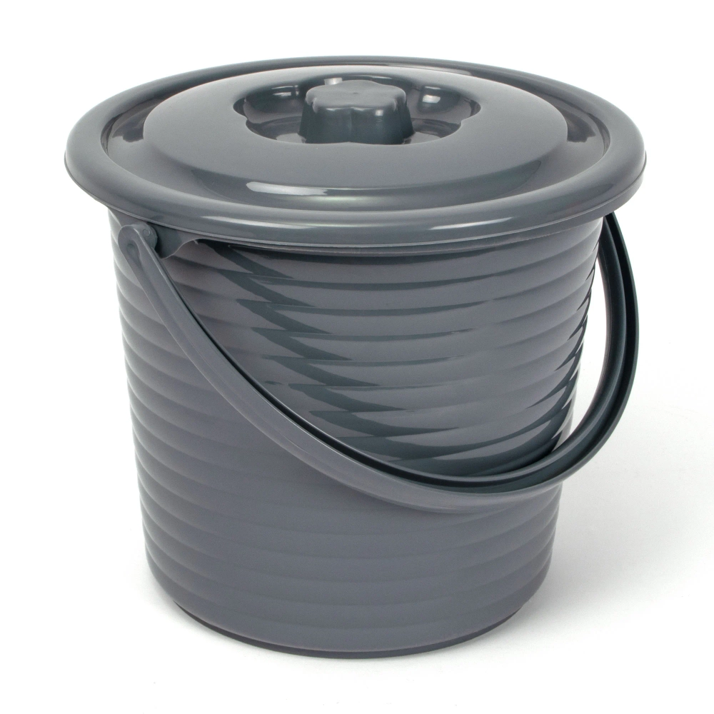 Ведро пищевое с крышкой рифленое RUNIS 5 л пластик, графит