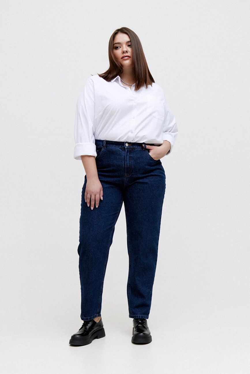 Джинсы mom; синий