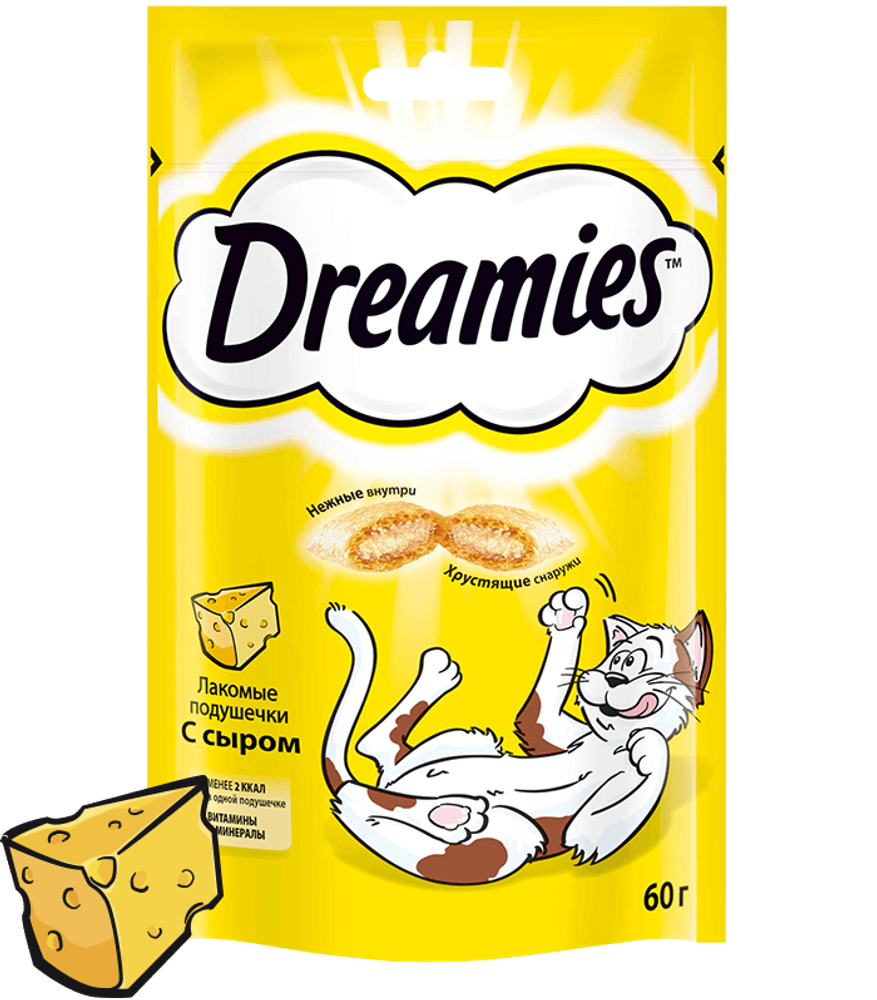 Лакомство Dreamies для кошек, лакомые подушечки с сыром, 60 г