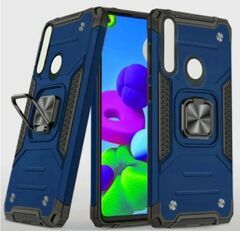 Противоударный чехол для Huawei P30 Lite синий с пластиной для магнитного автодержателя и кольцом подставкой, чехол на Хуавей П30 Лайт