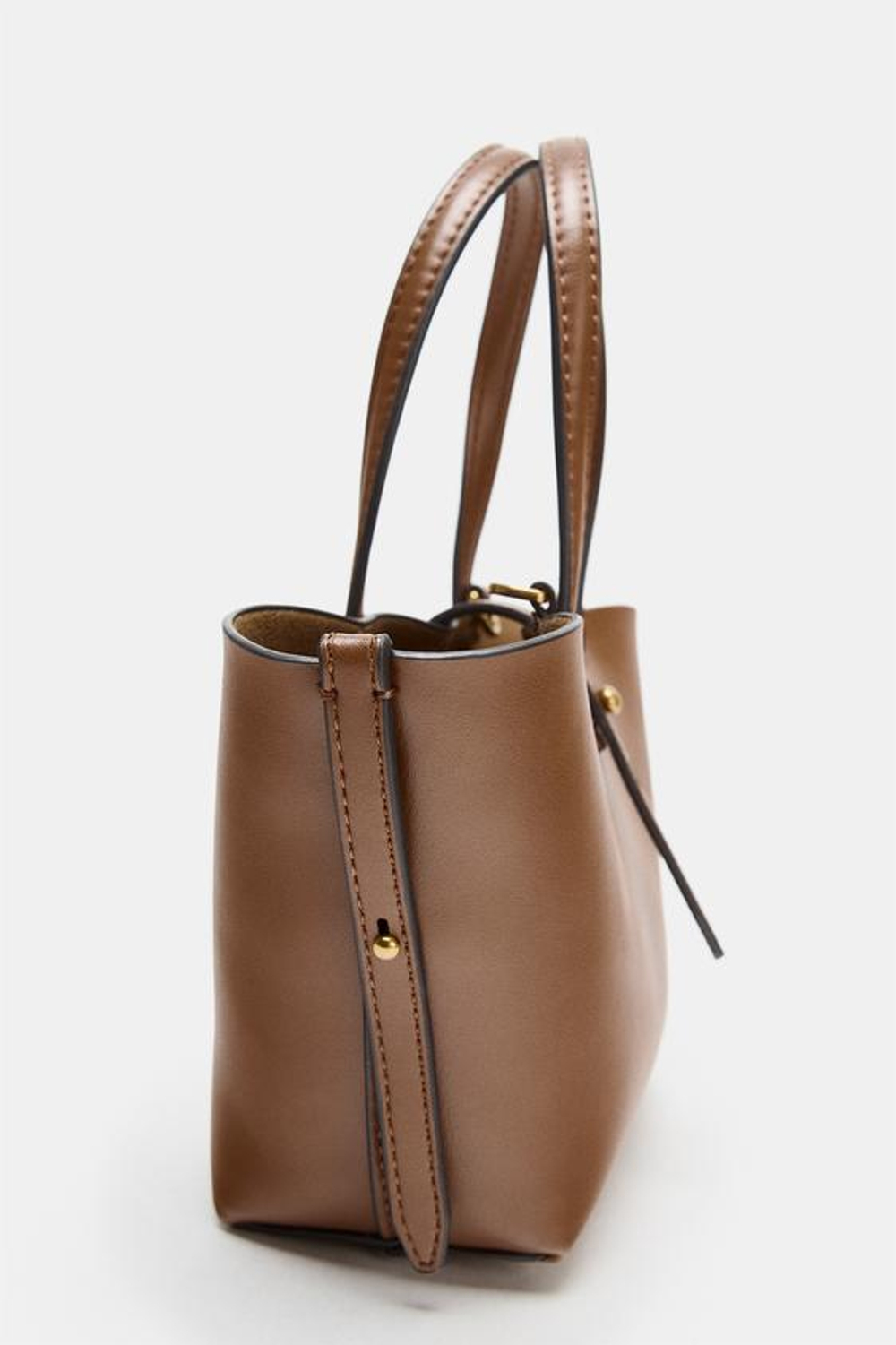 ZARA МИНИ-СУМКА-КОРЗИНКА, ТЕМНЫЙ РЫЖЕВАТО-КОРИЧНЕВЫЙ