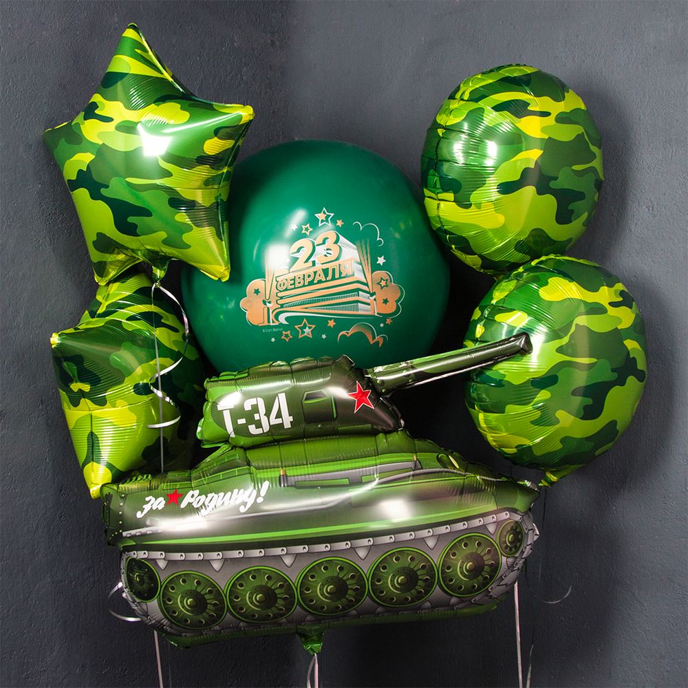 Шар (31"/79 см) Фигура, Танк T-34, Зеленый 1 шт.