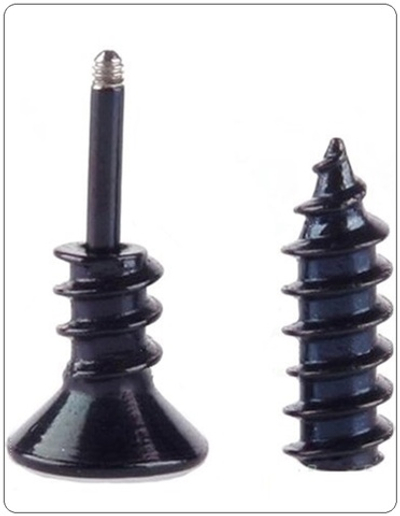 Серьга "Гвоздь черный" для пирсинга уха. Медицинская сталь.