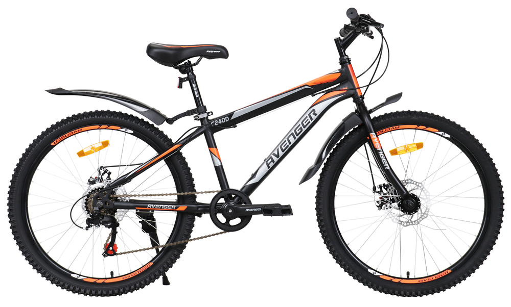 Велосипед 24" AVENGER C240D, черный/оранжевый неон, 13"