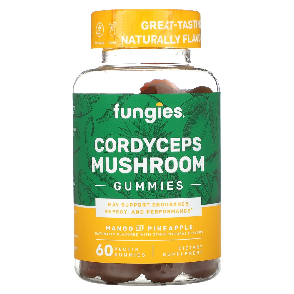 Fungies, жевательные таблетки с грибом кордицепсом, манго и ананас, 60 пектиновых жевательных таблеток (50 мг в 1 таблетке)
