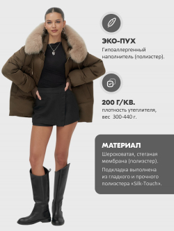 Куртка зимняя женская с мехом и капюшоном тренд горчичного цвета 7658G
