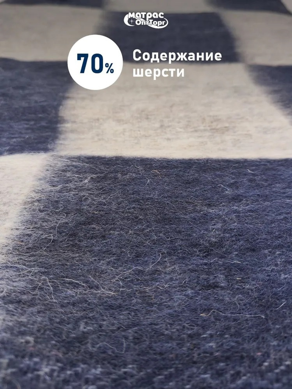 Одеяло п/ш Стандарт 400гр (70% шерсти) синяя клетка