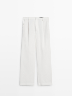 Massimo Dutti Хлопковые брюки с вытачками, белый