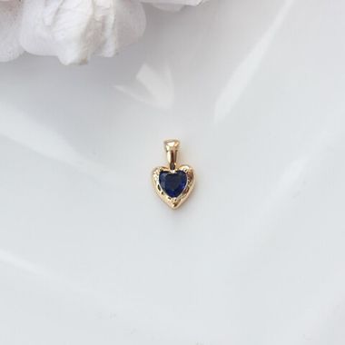 Подвеска Сердце с синим фианитом, 12*8 мм, позолота, П307
