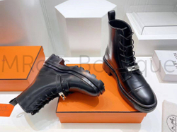 Высокие черные ботинки Hermes на шнуровке (Гермес) премиум класса