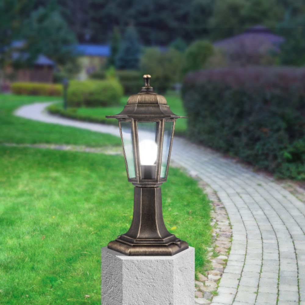Садово-парковый светильник ЭРА НТУ 06-60-001 бронза 6 гранный напольный IP44 Е27 max60Вт | Садово-парковые светильники