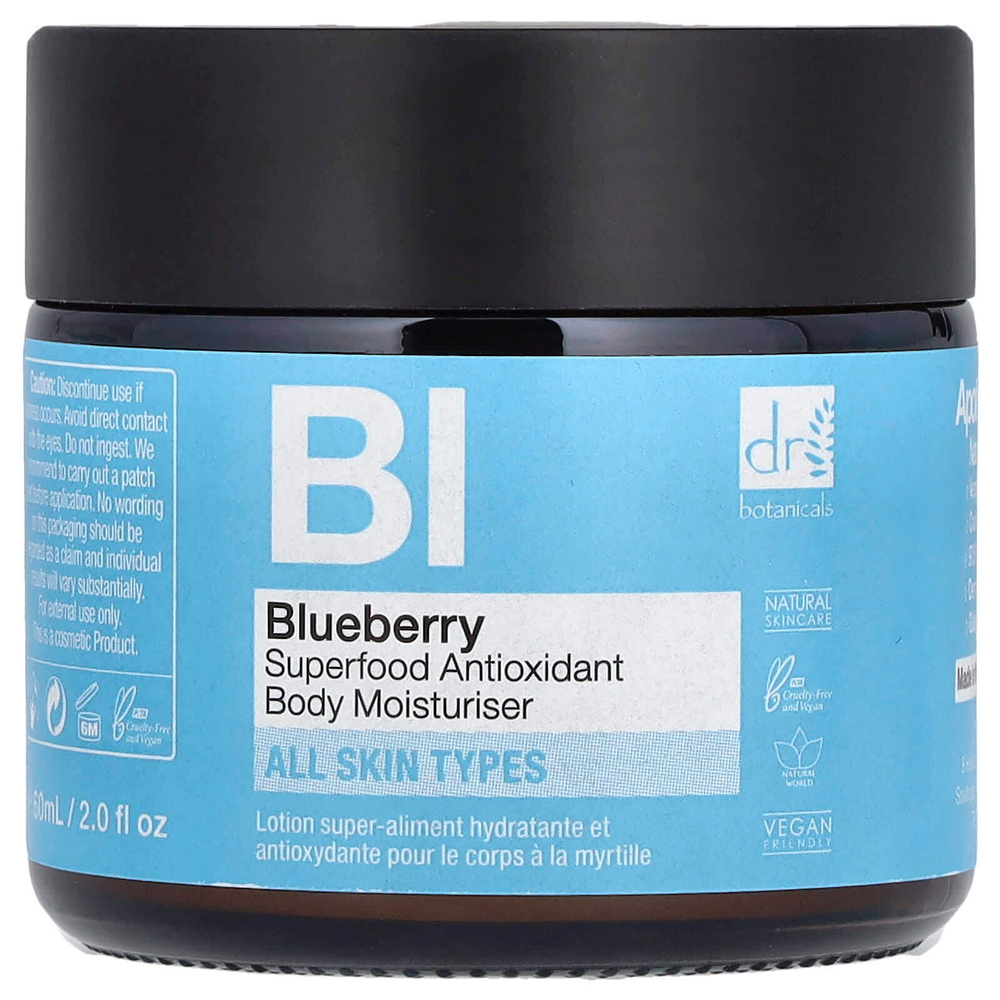 Dr. Botanicals, Антиоксидантное увлажняющее средство для тела Blueberry Superfood, для всех типов кожи, 60 мл (2 жидк. Унции)