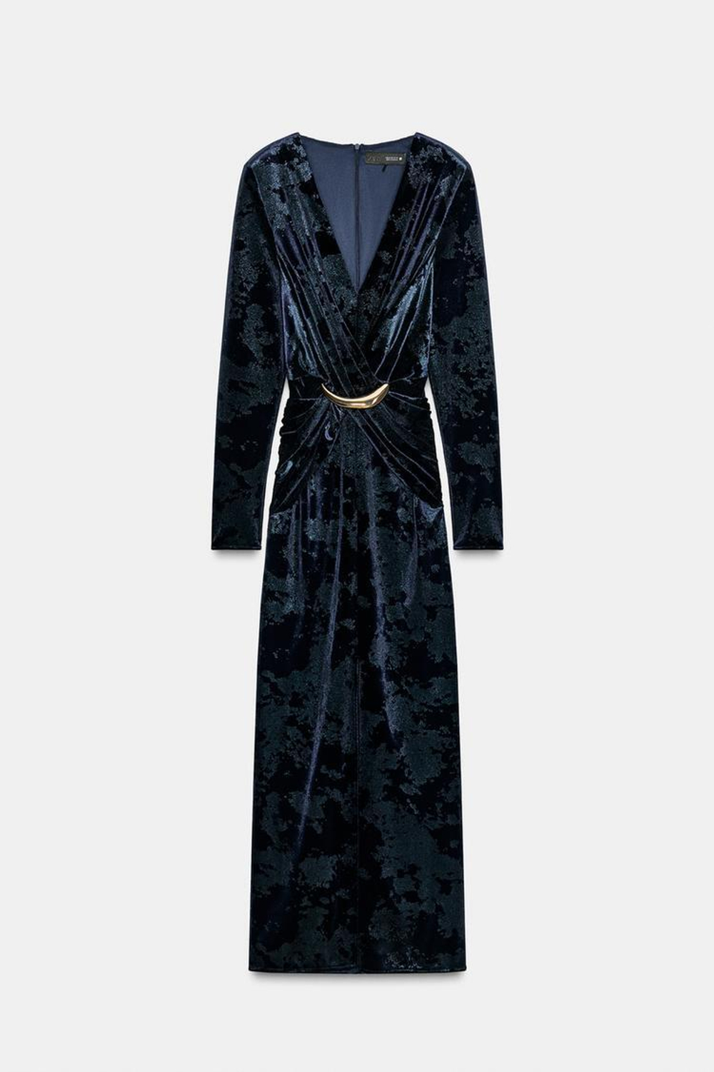 ZARA БАРХАТНОЕ ПЛАТЬЕ МИДИ С ФУРНИТУРОЙ, СИНИЙ