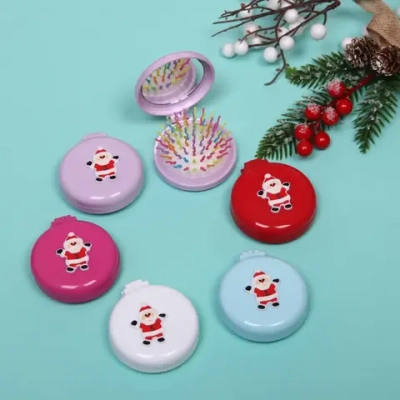 Расчёска массажная складная с зеркалом «Новогодний Мороз», цвет микс, d-6см