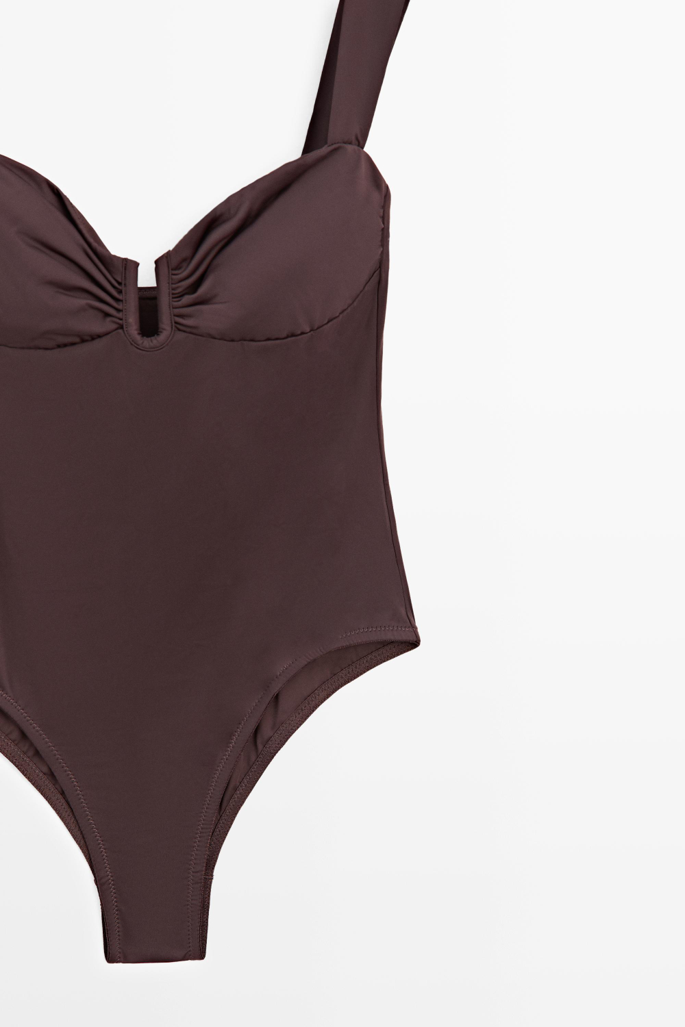 Massimo Dutti Купальник со сборками, шоколадный
