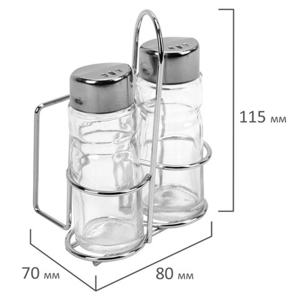 Набор для специй 2х50 мл, CLASSIC, салфетница/подставка + солонка + перечница, WEGLA (ВЕГЛА), 700229