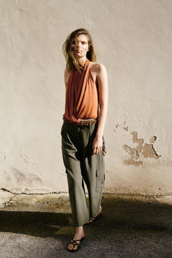 ZARA БРЮКИ КАРГО ПРЯМОГО КРОЯ, ХАКИ