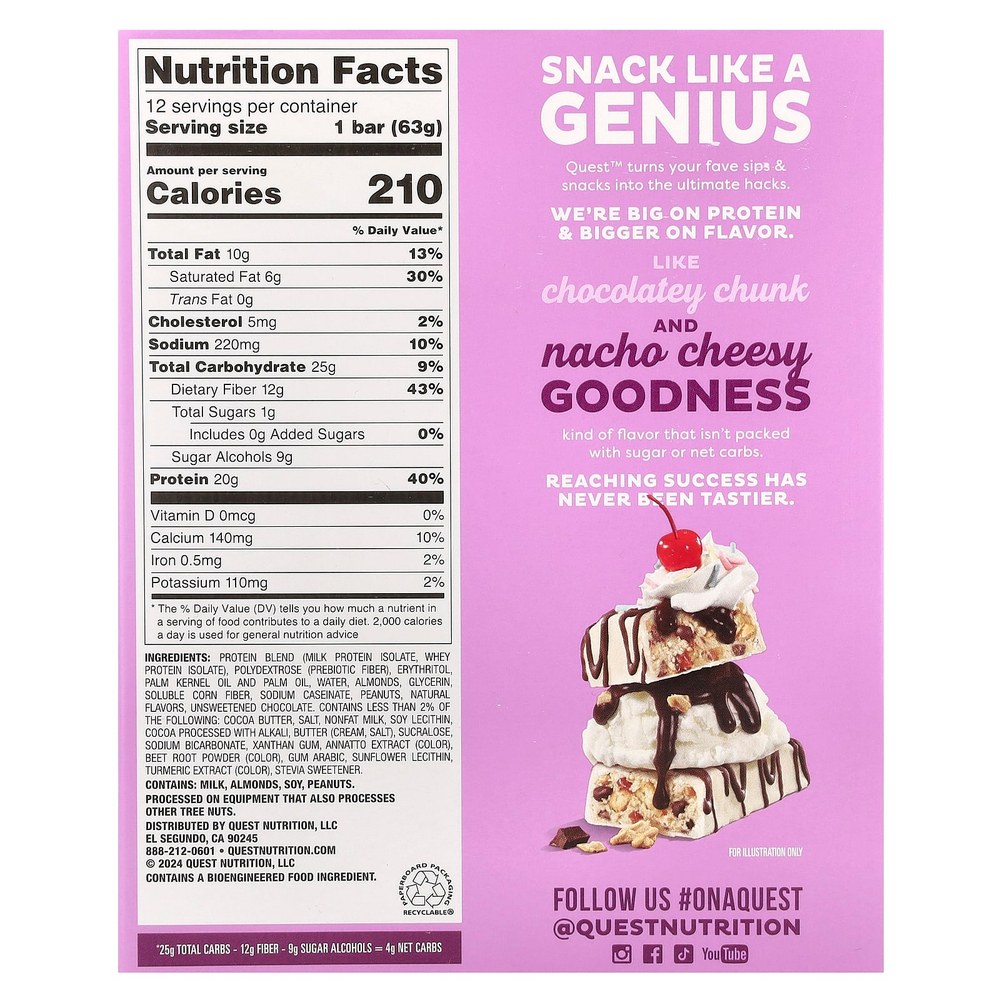 Quest Nutrition, Overload Protein Bar, Sundae Funday, 12 батончиков (63 г (2,22 унции))