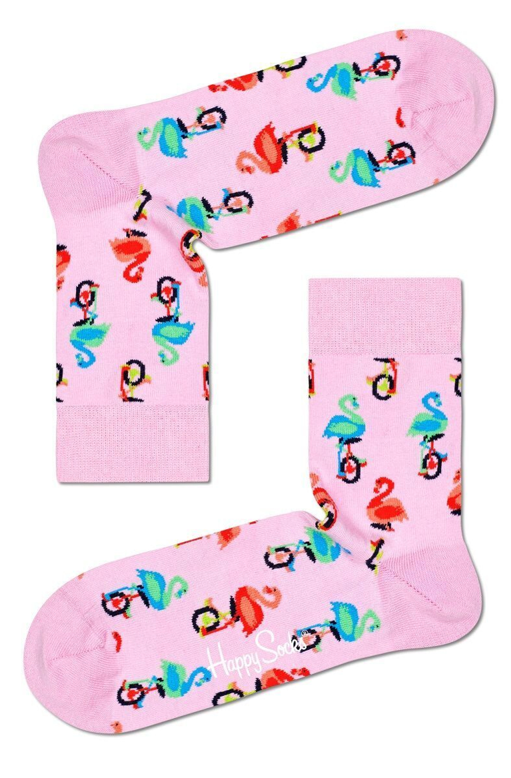 Носки унисекс Flamingo Half Crew Sock с фламинго на колесах (Размер: 25) (Цвет: розовый)