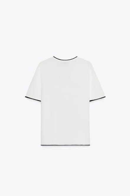 ZARA ТРИКОТАЖНЫЙ ТОП С ОКАНТОВКОЙ, БЕЛЫЙ/МОРСКОЙ СИНИЙ