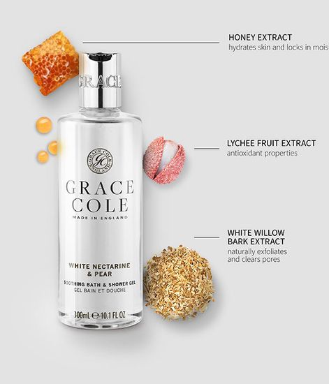 Белый нектарин и груша гель для ванны и душа, Grace Cole