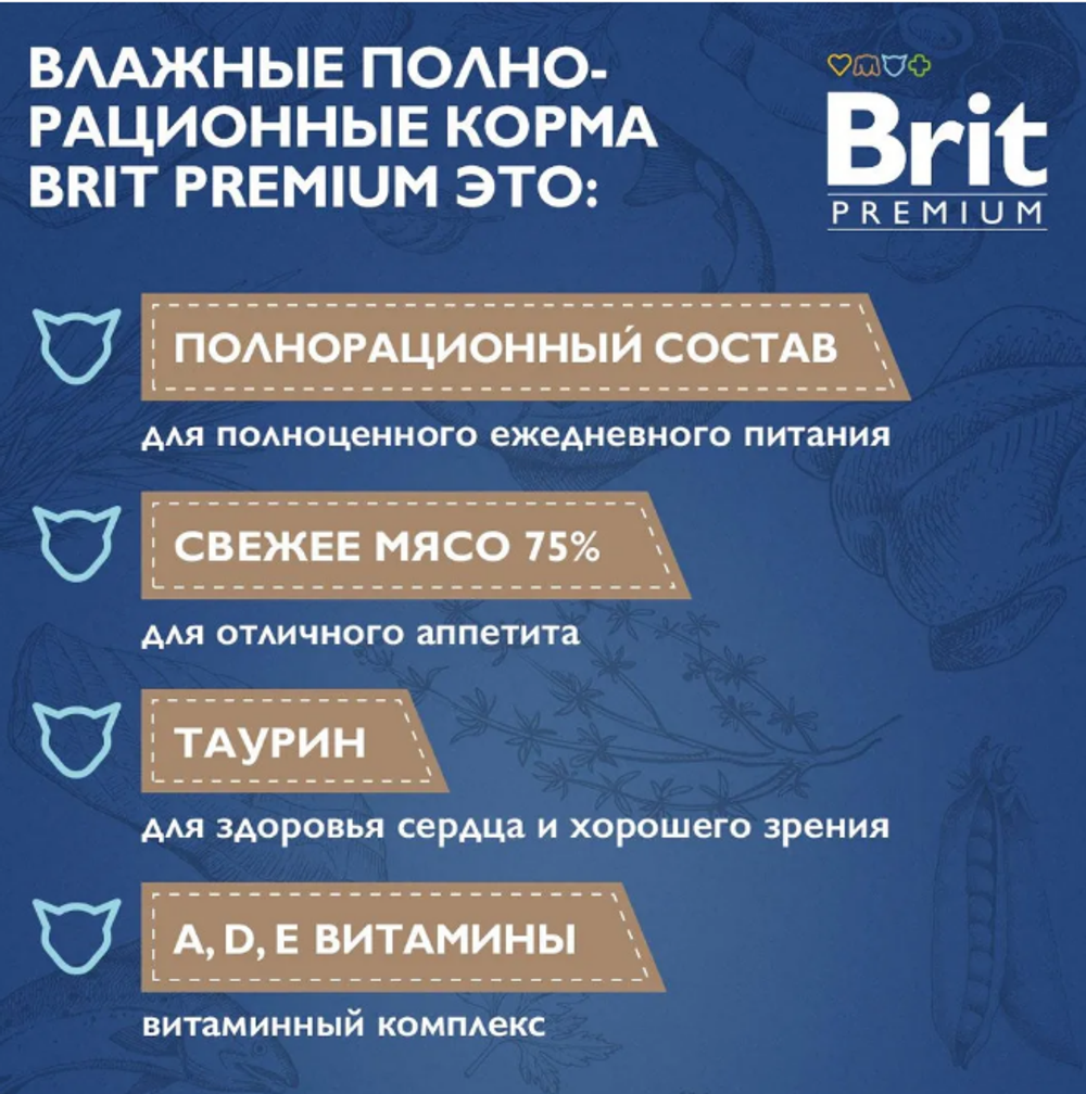Влажный корм для стерилизованных кошек Brit Premium 0,085кг куриная печень в соусе пауч, 14 паучей
