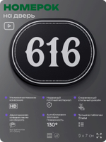 Номерок на дверь квартиры 616, для кабинета, офиса, шильдик 9 х 7 см, черный, Айдентика Технолоджи