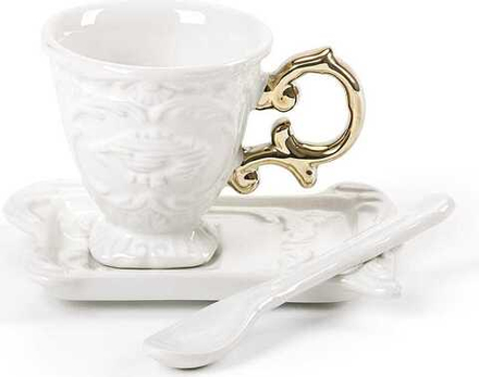 Чашка с блюдцем Seletti I-Wares Gold, 7 см, фарфор, белая