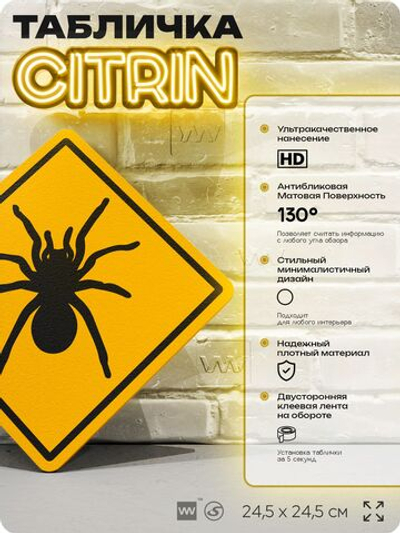 Табличка прикольная "Осторожно, пауки №3" на дверь и стену, информационная и предупреждающая, декоративный знак, 24,5х24,5 см, пластиковая, Айдентика Технолоджи
