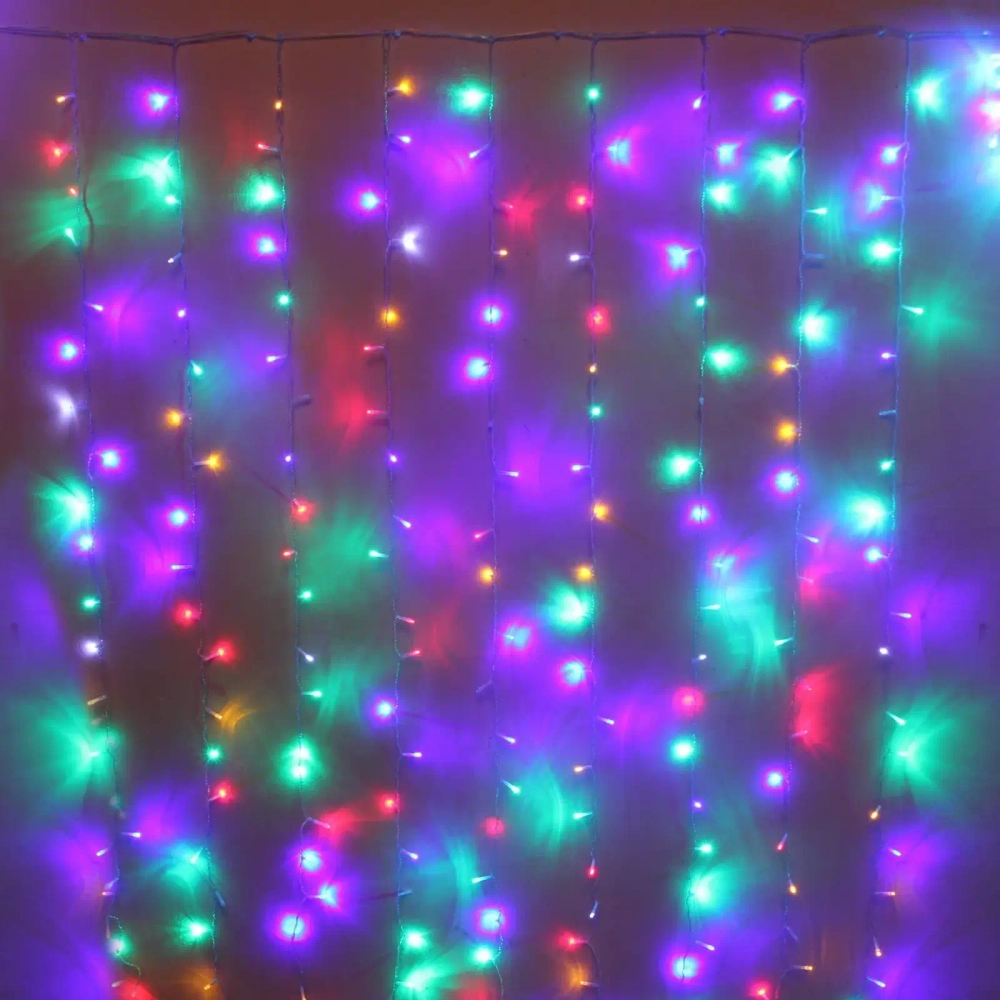 Гирлянда для дома ЗАНАВЕС «Мерцание» ш1,5* в2,5 м 360 ламп LED, прозрач.пров, авторежим, IP-20, Мультицвет (возможность соединения)