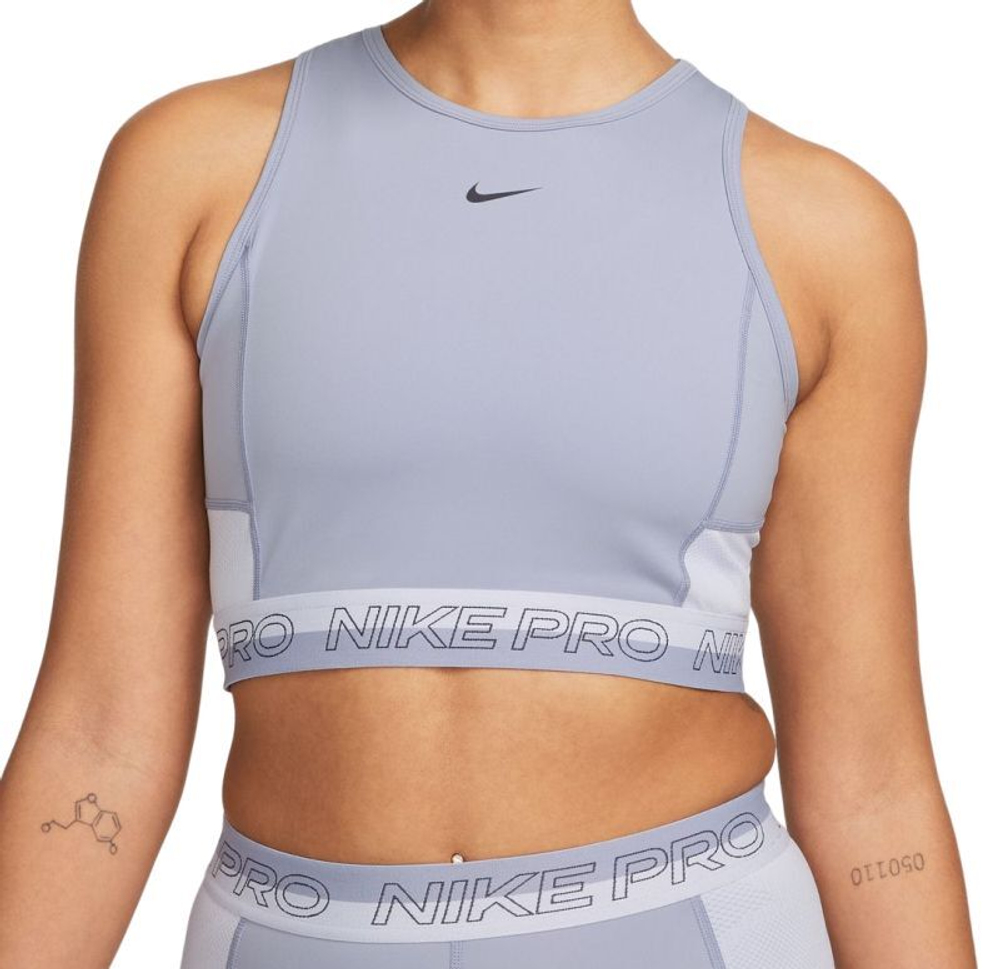Женский топ теннисный Nike Pro Dri-Fit Cropped Training Tank Top - indigo haze/oxygen purple/gridiron