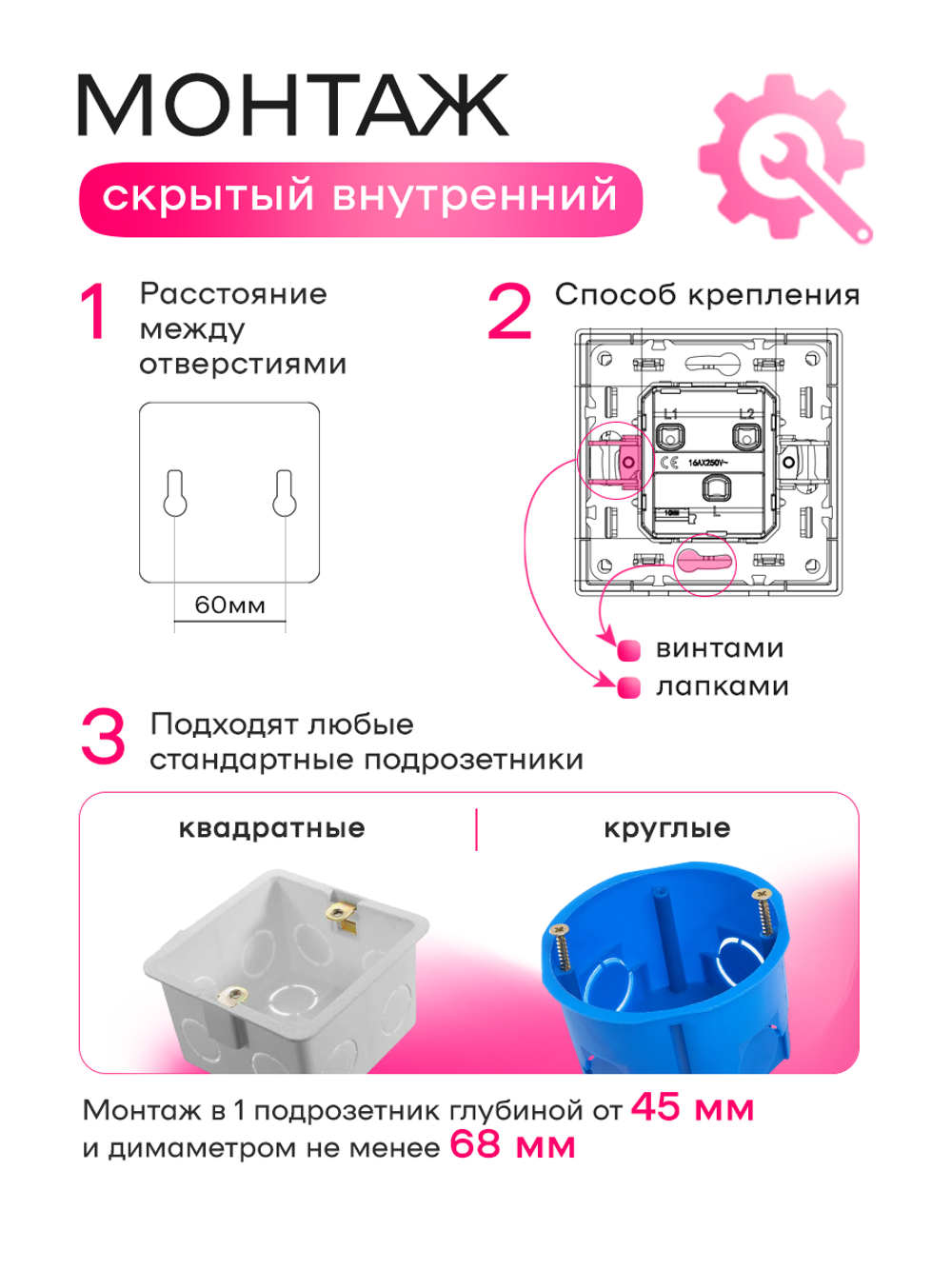 Выключатель одноклавишный внутренний с рамкой белый набор