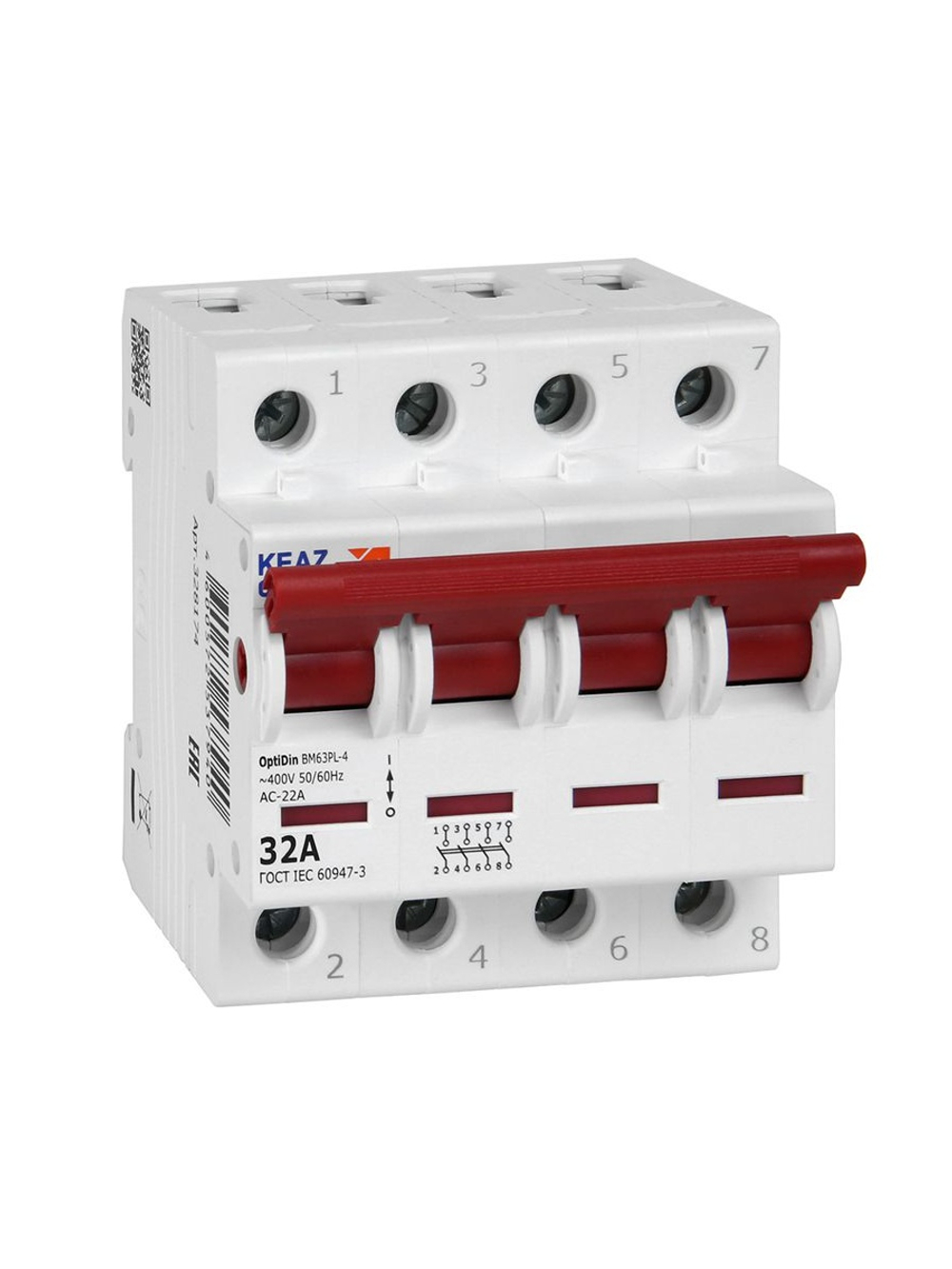 Выключатель нагрузки модульный 4п 32А OptiDin BM63PL-432-УХЛ3 (ВМ63PL) КЭАЗ 328174