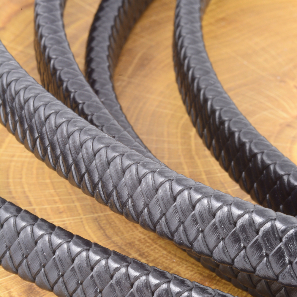 Шнур кожаный плетеный черный 12х6 мм (цена за 10 см)