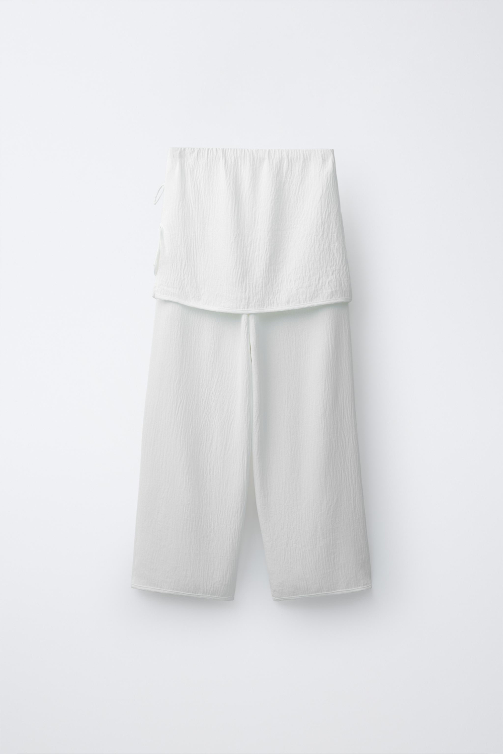 ZARA БРЮКИ WIDE LEG С ЭФФЕКТОМ ПАРЕО, БЕЛЫЙ