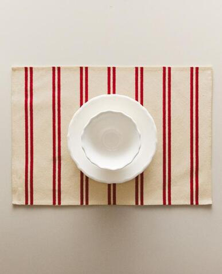 ZARA HOME ЛЬНЯНАЯ ПОДСТАВКА ПОД СТОЛОВЫЕ ПРИБОРЫ В ПОЛОСКУ, КРАСНЫЙ